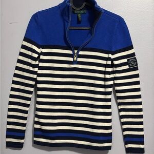 Ralph Lauren Unisex 100% Cotton 1/4 Zip Sweater Size XS Blue White Striped